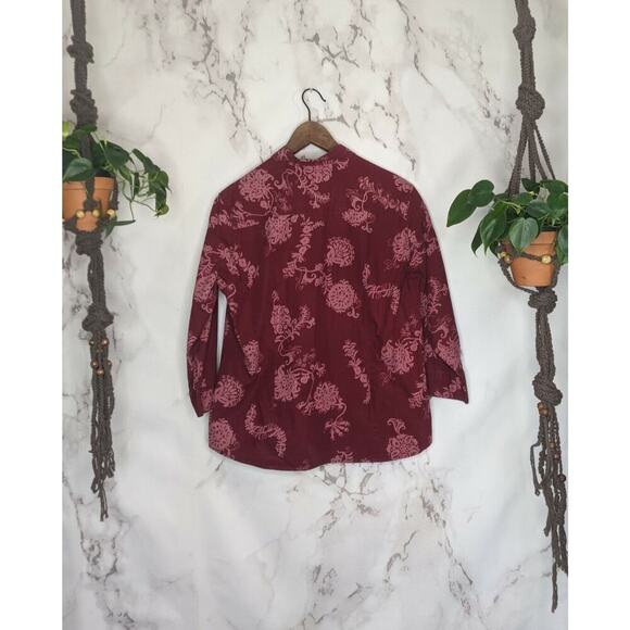 Columbia Shirt Womens XL Red Pink Button Up Front Floral Collared Cotton Tiki - Picture 5 of 7
